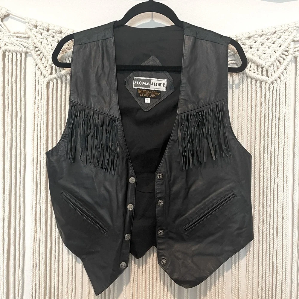 Vintage Mona Mode Western Biker Leather Vest Size M UNISEX
